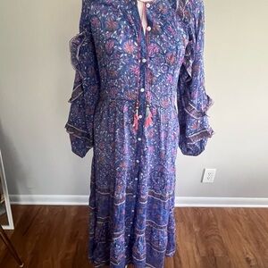 Bohemian Button-Front Maxi Dress in Purple Floral